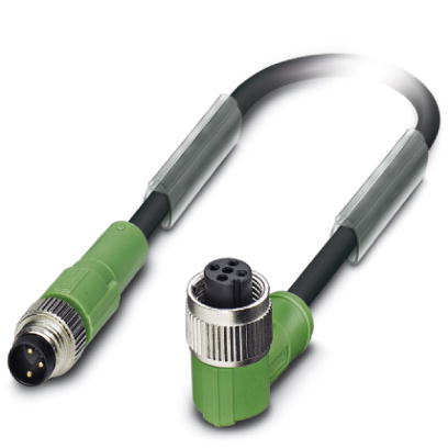 SAC-3P-M 8MS/ 5,0-PUR/M12FR    Sensor/actuator cable, 3-pos., PUR halogen-free, black, straight M8 plug on angled M12 socket, cable length: 5.0 m