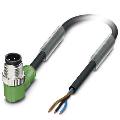 SAC-3P-M12MR/1,5-PUR    Sensor/actuator cable, 3-pos., PUR halogen-free black, angled M12 plug on free conductor end, cable length: 1.5 m