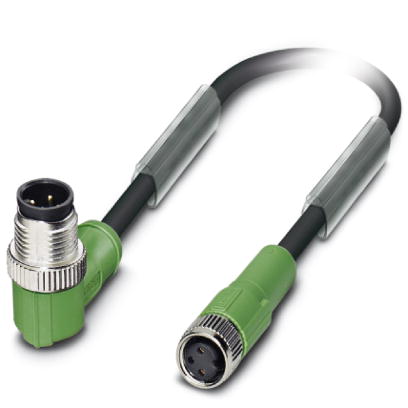 SAC-3P-M12MR/5,0-PUR/M 8FS    Sensor/actuator cable, 3-pos., PUR halogen-free black, angled M12 plug, on straight M8 socket, cable length: 5 m