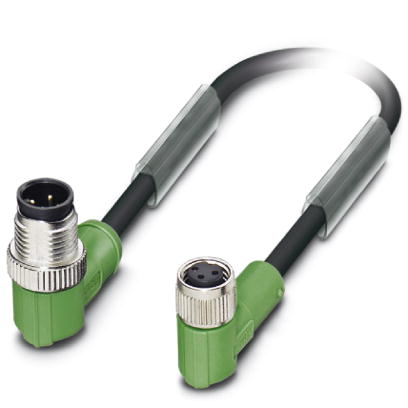 SAC-3P-M12MR/0,3-PUR/M 8FR    Sensor/actuator cable, 3-pos., PUR halogen-free black, angled M12 plug, on angled M8 socket, cable length: 0.3 m