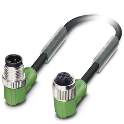 SAC-3P-M12MR/0,3-PUR/M12FR B    Sensor/actuator cable, 3-pos., PUR halogen-free black, angled M12 plug, on angled M12 socket, PIN 2+4 bridged, cable l