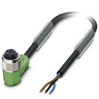 SAC-3P- 1,5-PUR/M12FR B    Sensor/actuator cable, 3-pos., PUR halogen-free black, free conductor end on angled M12 socket, PIN 2+4 bridged, cable leng