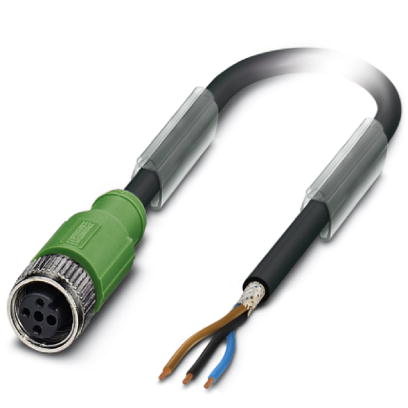 SAC-3P-10,0-PUR/M12FS SH    Sensor/actuator cable, 3-pos., PUR halogen-free black, shielded, free conductor end on straight M12 socket, cable length: