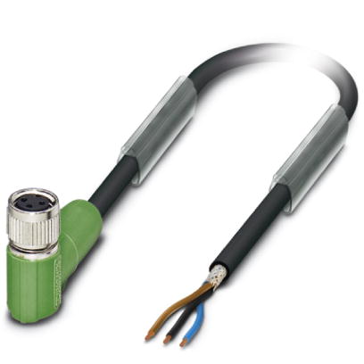 SAC-3P- 1,5-PUR/M 8FR SH    Sensor/actuator cable, 3-pos., PUR halogen-free black, shielded, free conductor end on angled M8 socket, cable length: 1.5