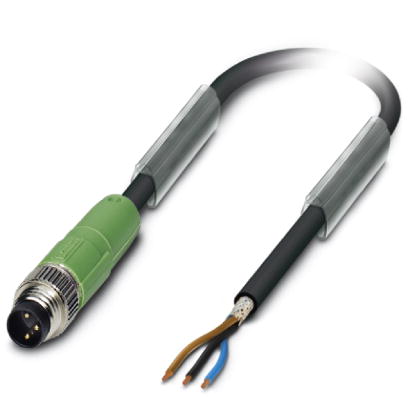 SAC-3P-M 8MS/ 3,0-PUR SH    Sensor/actuator cable, 3-pos., PUR halogen-free black, shielded, straight M8 plug on free conductor end, cable length: 3 m