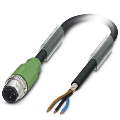 SAC-3P-M12MS/10,0-PUR SH    Sensor/actuator cable, 3-pos., PUR halogen-free black, shielded, straight M12 plug on free conductor end, cable length: 10