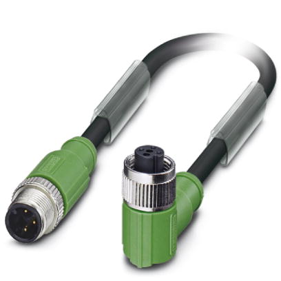 SAC-3P-M12MS/ 0,3-PUR/M12FR SH    Sensor/actuator cable, 3-pos., PUR halogen-free black, shielded, straight M12 plug, on angled M12 socket, cable leng