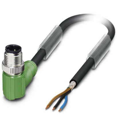 SAC-3P-M12MR/10,0-PUR SH    Sensor/actuator cable, 3-pos., PUR halogen-free black, shielded, angled M12 plug on free conductor end, cable length: 10 m