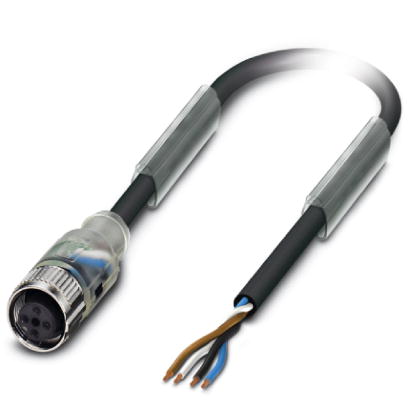 SAC-4P-10,0-PUR/M12FS-3L    Sensor/actuator cable, 4-pos., PUR halogen-free black, free conductor end, on straight M12 socket, with three LEDs, cable