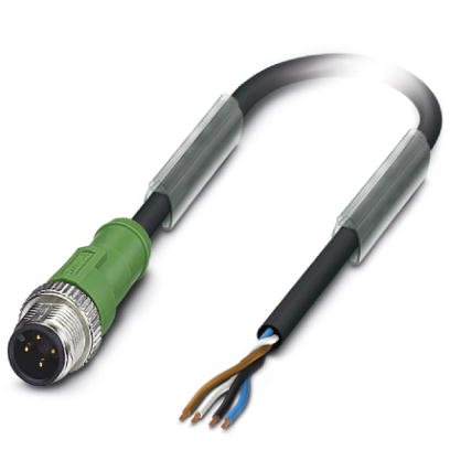 SAC-4P-M12MS/ 0,3-PUR    Sensor/actuator cable, 4-pos., PUR halogen-free black, straight M12 connector on free conductor end, cable length: 0.3 m