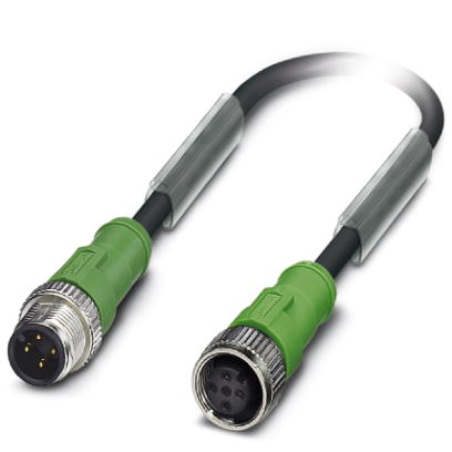 SAC-4P-M12MS/10,0-PUR/M12FS    Sensor/actuator cable, 4-pos., PUR halogen-free black, straight M12 connector, on straight M12 socket, cable length: 10