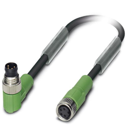 SAC-4P-M 8MR/0,3-PUR/M 8FS    Sensor/actuator cable, 4-pos., PUR halogen-free black, angled M8 plug, on straight M8 socket, cable length: 0.3 m