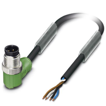 SAC-4P-M12MR/1,5-PUR    Sensor/actuator cable, 4-pos., PUR halogen-free black, angled M12 plug on free conductor end, cable length: 1.5 m