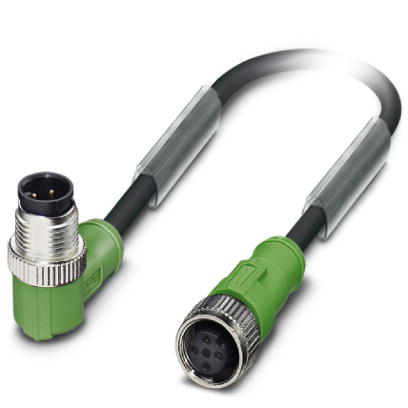 SAC-4P-M12MR/0,3-PUR/M12FS    Sensor/actuator cable, 4-pos., PUR halogen-free black, angled M12 plug, on straight M12 socket, cable length: 0.3 m