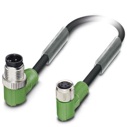 SAC-4P-M12MR/0,3-PUR/M 8FR    Sensor/actuator cable, 4-pos., PUR halogen-free black, angled M12 plug, on angled M8 socket, cable length: 0.3 m