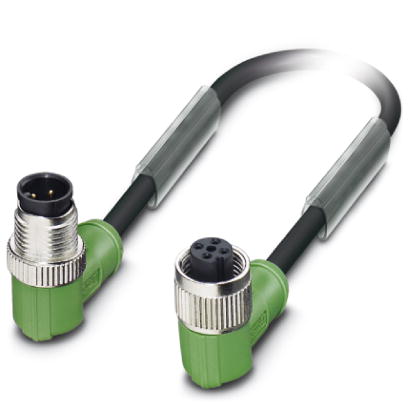 SAC-4P-M12MR/0,3-PUR/M12FR    Sensor/actuator cable, 4-pos., PUR halogen-free black, angled M12 plug, on angled M12 socket, cable length: 0.3 m