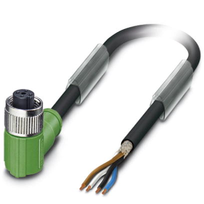 SAC-4P-10,0-PUR/M12FR SH    Sensor/actuator cable, 4-pos., PUR halogen-free black, shielded, free conductor end on angled M12 socket, cable length: 10