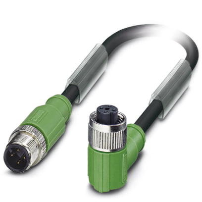 SAC-4P-M12MS/ 0,3-PUR/M12FR SH    Sensor/actuator cable, 4-pos., PUR halogen-free black, shielded, straight M12 plug, on angled M12 socket, cable leng