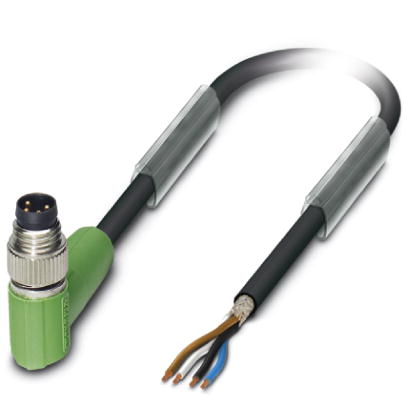 SAC-4P-M 8MR/ 1,5-PUR SH    Sensor/actuator cable, 4-pos., PUR halogen-free black, shielded, angled M8 plug on free conductor end, cable length: 1.5 m