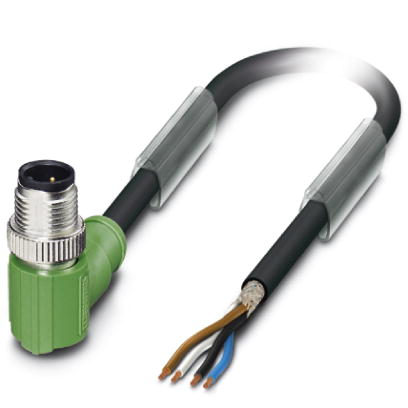 SAC-4P-M12MR/10,0-PUR SH    Sensor/actuator cable, 4-pos., PUR halogen-free black, shielded, angled M12 plug on free conductor end, cable length: 10 m