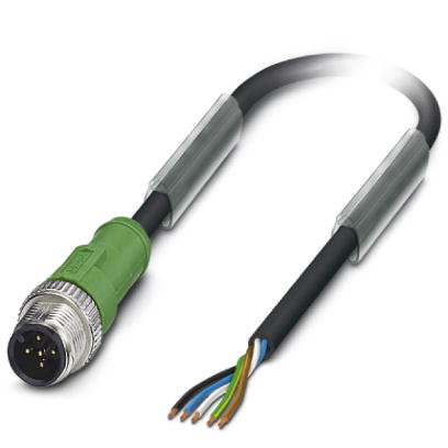 SAC-5P-M12MS/ 1,0-PUR    Sensor/actuator cable, 5-pos., PUR halogen-free black, straight M12 connector on free conductor end, cable length: 1 m