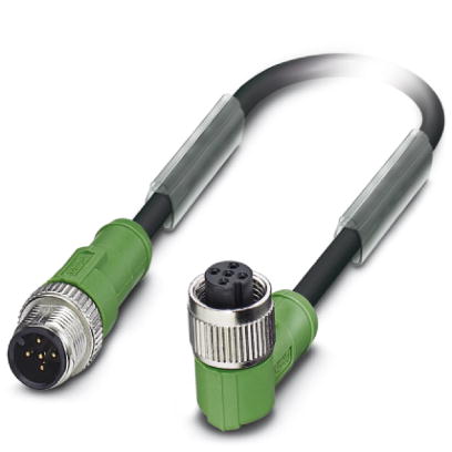 SAC-5P-M12MS/0,6-PUR/M12FR    Sensor/actuator cable, 5-pos., PUR halogen-free black, straight M12 plug, on angled M12 socket, cable length: 0.6 m