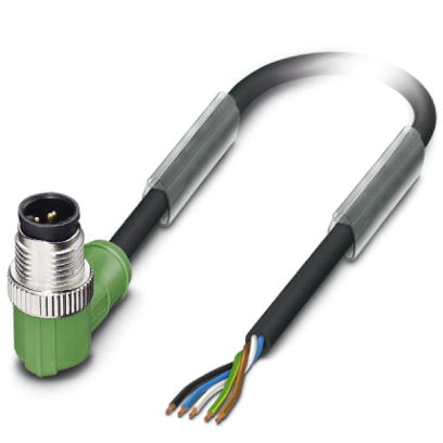 SAC-5P-M12MR/1,5-PUR    Sensor/actuator cable, 5-pos., PUR halogen-free black, angled M12 plug on free conductor end, cable length: 1.5 m