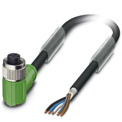 SAC-5P-10,0-PUR/M12FR SH    Sensor/actuator cable, 5-pos., PUR halogen-free black, shielded, free conductor end on angled M12 socket, cable length: 10