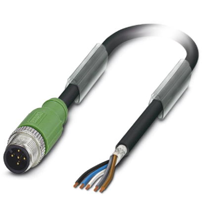 SAC-5P-M12MS/10,0-PUR SH    Sensor/actuator cable, 5-pos., PUR halogen-free black, shielded, straight M12 plug on free conductor end, cable length: 10
