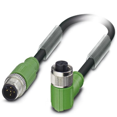 SAC-5P-M12MS/ 0,3-PUR/M12FR SH    Sensor/actuator cable, 5-pos., PUR halogen-free black, shielded, straight M12 plug, on angled M12 socket, cable leng