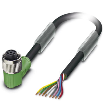 SAC-8P- 1,5-PUR/M12FR    Sensor/actuator cable, 8-pos., PUR halogen-free black, free conductor end on angled M12 socket, cable length: 1.5 m