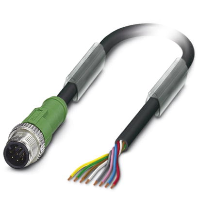 SAC-8P-M12MS/ 1,5-PUR    Sensor/actuator cable, 8-pos., PUR halogen-free black, straight M12 plug on free conductor end, cable length: 1.5 m