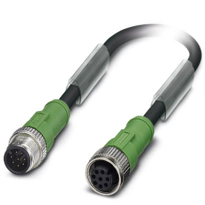 SAC-8P-M12MS/ 0,3-PUR/M12FS    Sensor/actuator cable, 8-pos., PUR halogen-free black, straight M12 plug, on straight M12 socket, cable length: 0.3 m
