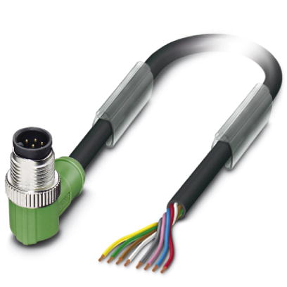 SAC-8P-M12MR/ 1,5-PUR    Sensor/actuator cable, 8-pos., PUR halogen-free black, angled M12 plug on free conductor end, cable length: 1.5 m