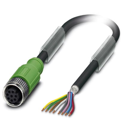SAC-8P-10,0-PUR/M12FS SH VA    Sensor/actuator cable, 8-pos., PUR halogen-free black, shielded, free conductor end on straight M12 socket, cable lengt