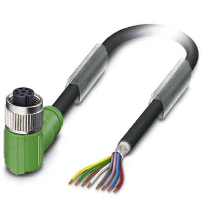SAC-8P- 1,5-PUR/M12FR SH    Sensor/actuator cable, 8-pos., PUR halogen-free black, shielded, free conductor end on angled M12 socket, cable length: 1.