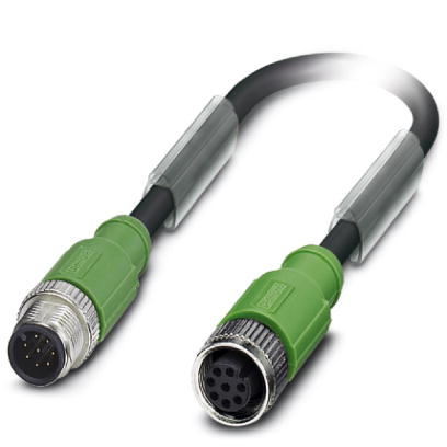 SAC-8P-M12MS/ 0,3-PUR/M12FS SH    Sensor/actuator cable, 8-pos., PUR halogen-free black, shielded, straight M12 plug, on straight M12 socket, cable le