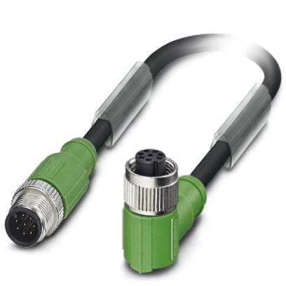 SAC-8P-M12MS/ 0,3-PUR/M12FR SH    Sensor/actuator cable, 8-pos., PUR halogen-free black, shielded, straight M12 plug, on angled M12 socket, cable leng