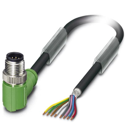 SAC-8P-M12MR/ 1,5-PUR SH    Sensor/actuator cable, 8-pos., PUR halogen-free black, shielded, angled M12 plug on free conductor end, cable length: 1.5