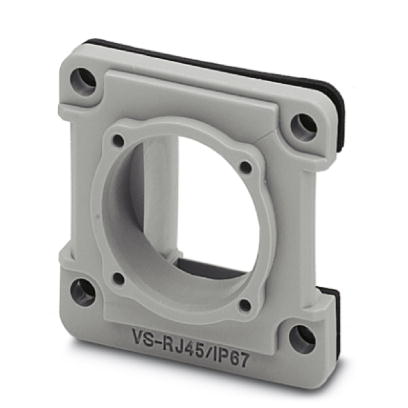 VS-08-A-RJ45/MOD-1-IP67    RJ45 panel mounting frame, IP67, for modular socket inserts (Keystone), for square panel cutout, with grommet, without moun