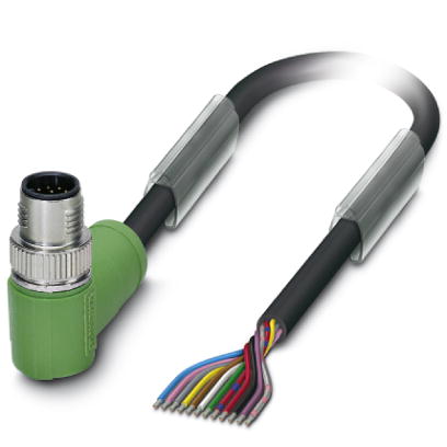 SAC-12P-MR/ 5,0-PUR SCO    Sensor/actuator cable, 12-pos., PUR halogen-free black, angled M12 SPEEDCON plug, on free conductor end, length: 5 m