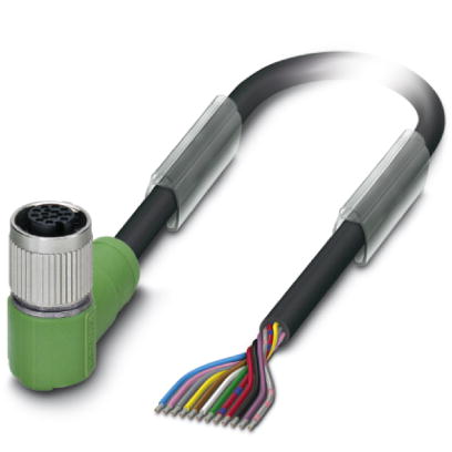 SAC-12P- 1,5-PUR/FR SCO    Sensor/actuator cable, 12-pos., PUR halogen-free black, angled M12 SPEEDCON socket, on free conductor end, length: 1.5 m