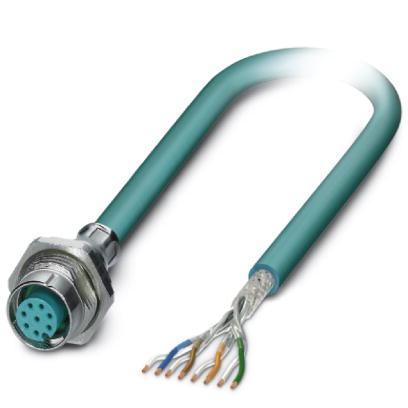 SACCBP-M12FS-8CON-M16/0,5-940    Bus system flush-type socket, ETHERNET, 8-pos., M12, shielded, rear/screw mounting with M16 thread, with 0.5 m bus ca