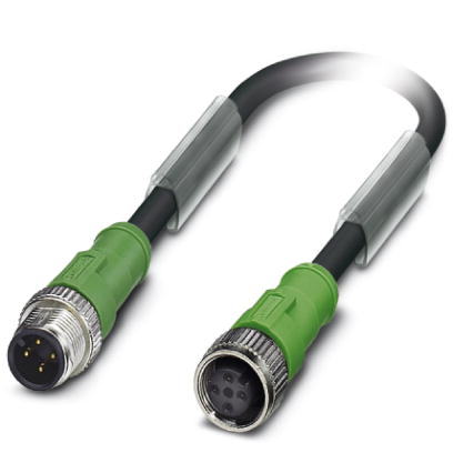SAC-4P-M12MS/ 0,3-186/M12FS    Power cable, 4-pos., PUR/PVC black, straight connector M12 on straight socket, M12, length: 0.3 m