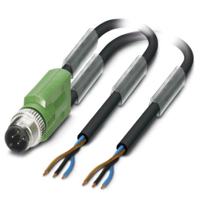SAC-3P-M12Y/2X1,5-PUR    Sensor/actuator cable, 3-pos., PUR halogen-free black, straight M12 Y-plug, on 2x free conductor end, cable length: 1.5 m