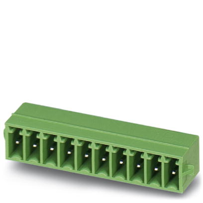 MC 1,5/ 2-G-3,5-RN    Header, Nominal current: 8 A, Nom. voltage: 160 V, Pitch: 3.5 mm, Number of positions: 2, Color: green, Assembly: Soldering