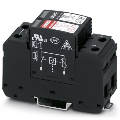 VAL-MS 320/1+1    Surge arrester for 3-conductor power supply systems (L1, N, PE), consisting of a base element and protective connectors, for mountin