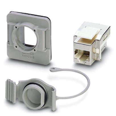 VS-08-SET-MOD-1-R/5-BU-BU/SD-F    RJ45 panel mounting frame, IP67, for round panel cutout, with grommet, with thread and union nut, with RJ45 socket i