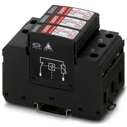 VAL-MS 750/30/3+0    Surge arrester for 4-conductor power supply systems (L1, L2, L3, PEN), consisting of a base element and protective connectors, fo