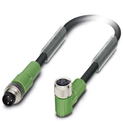 SAC-3P-M 8MS/ 5,0-PUR/4P-M 8FR    Sensor/actuator cable, 3-pos., PUR halogen-free black, straight M8 plug, on angled M8 socket, 4-pos., cable length:
